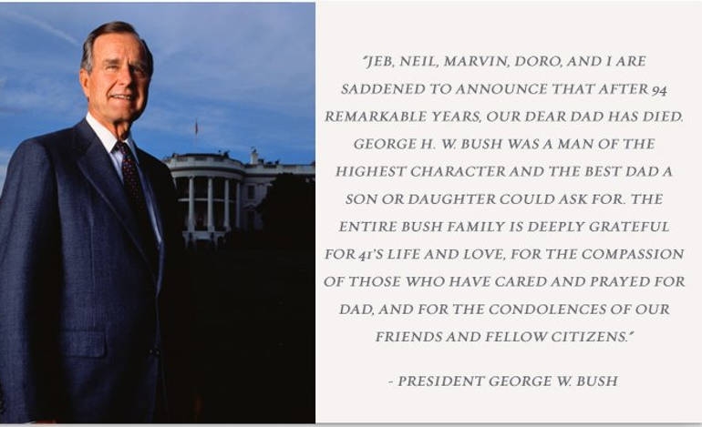 Πέθανε ο πρώην πρόεδρος των ΗΠΑ, Τζορτζ Μπους